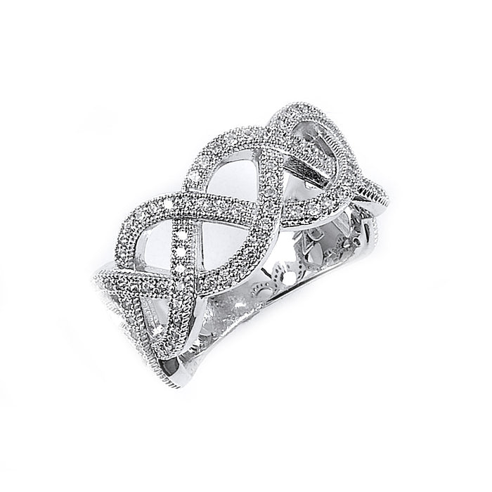 Sterling Silver Rhodium Plated and CZ Woven Ring