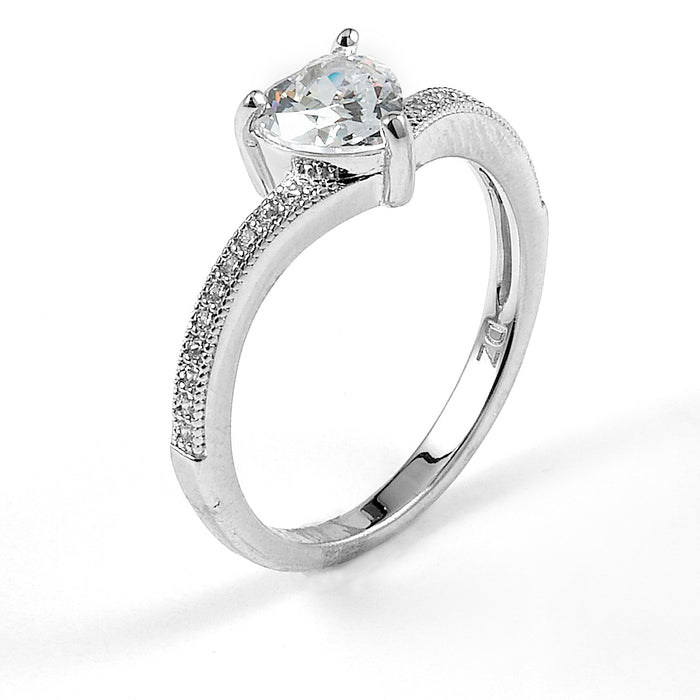 Sterling Silver Rhodium Plated and heart CZ Engagement Ring