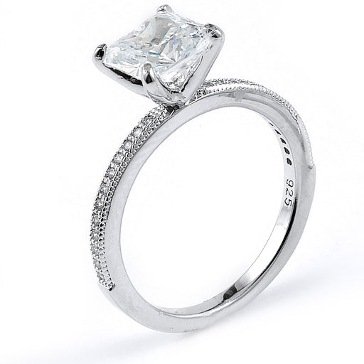 Sterling Silver Rhodium Plated and princess cut CZ Engagement Ring