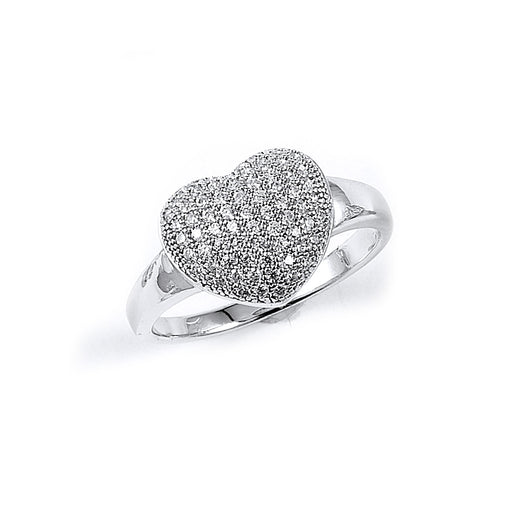 Sterling Silver Rhodium Plated and CZ Heart Ring