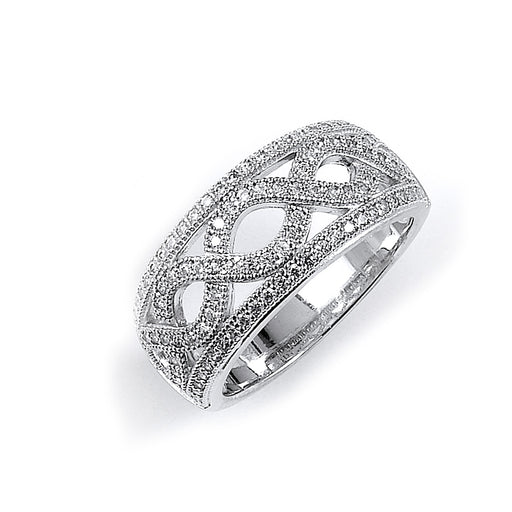 Sterling Silver Rhodium Plated and CZ woven Ring