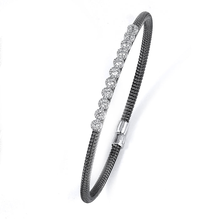 Sterling Silver Rhodium Plated and CZ Bangle