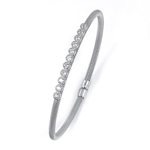 Sterling Silver Rhodium Plated and CZ Bangle