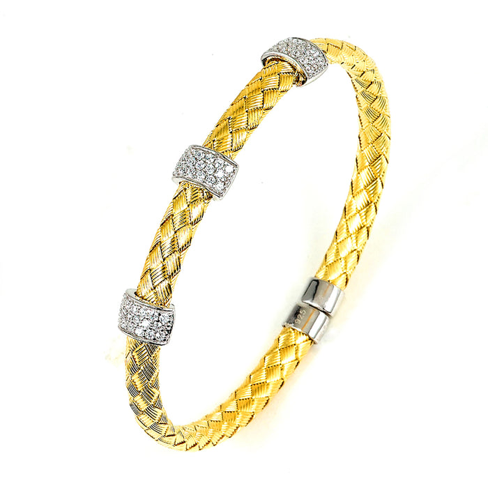 Sterling Silver Rhodium Plated and CZ braided cable Bangle