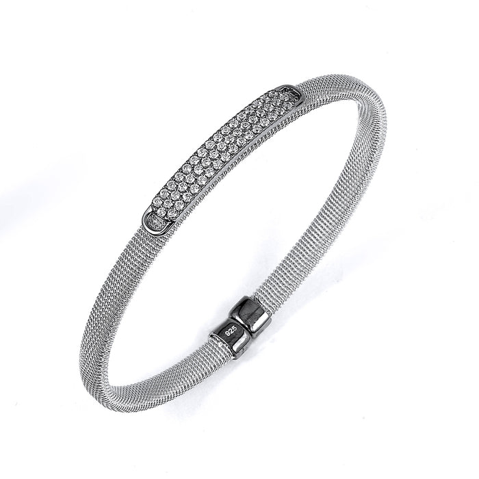 Sterling Silver Rhodium Plated and rows of CZ Bangle