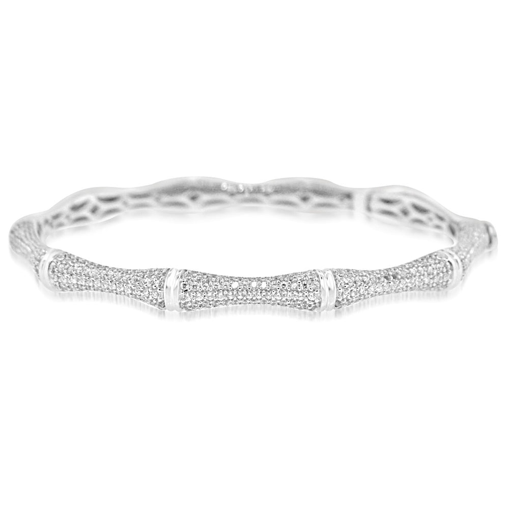 Sterling Silver Rhodium Plated and CZ Bamboe Bangle