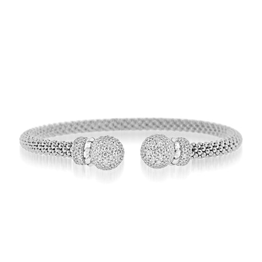 Sterling Silver Rhodium Plated and CZ Mesh Bangle