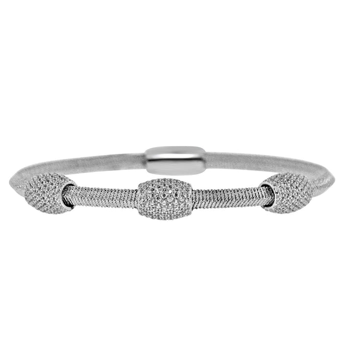 Sterling Silver Rhodium Plated and 3 CZ Barrel Bangle