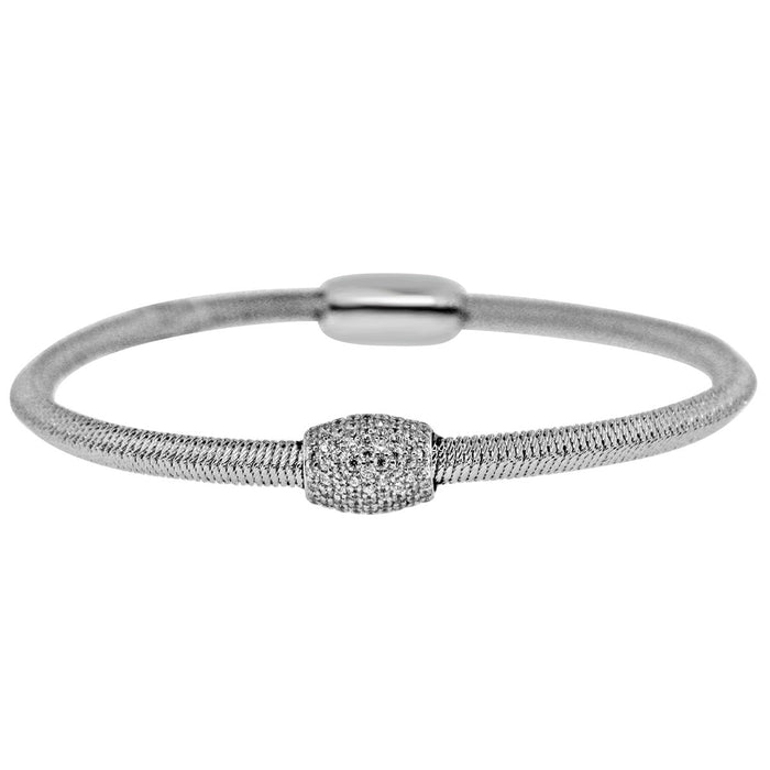 Sterling Silver Rhodium Plated and CZ station Italian Wire Bangle