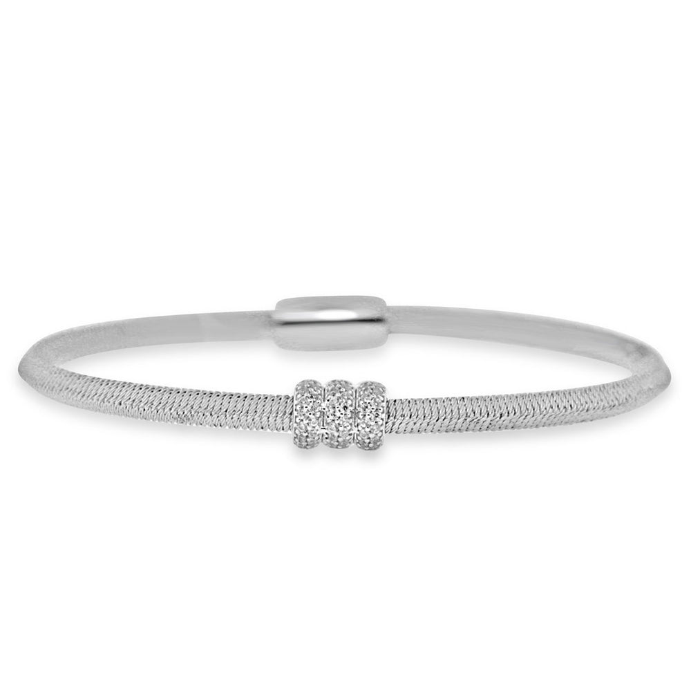 Sterling Silver Rhodium Plated and 3 CZ Roundel Disk Bangle