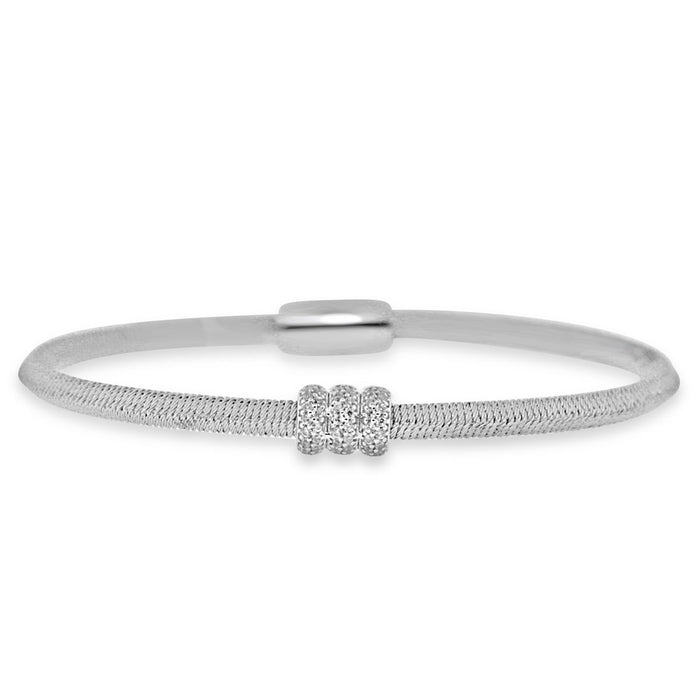 Sterling Silver Rhodium Plated and 3 CZ Roundel Disk Bangle