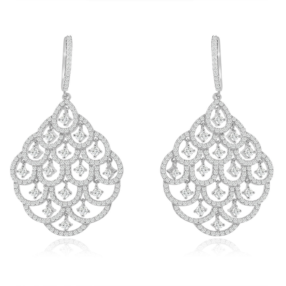 Sterling Silver Rhodium Plated and CZ Chandelier Earrings