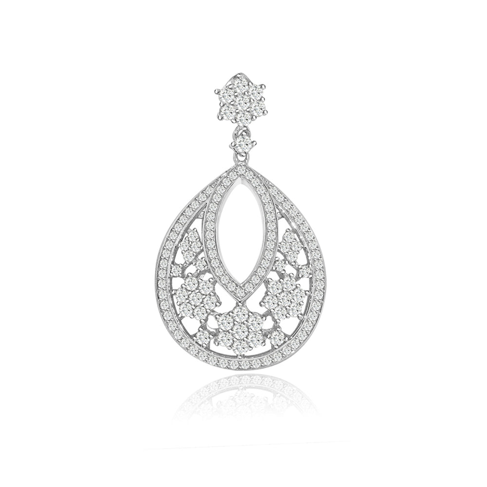Sterling Silver Rhodium Plated and CZ Teardrop Fashion Necklace