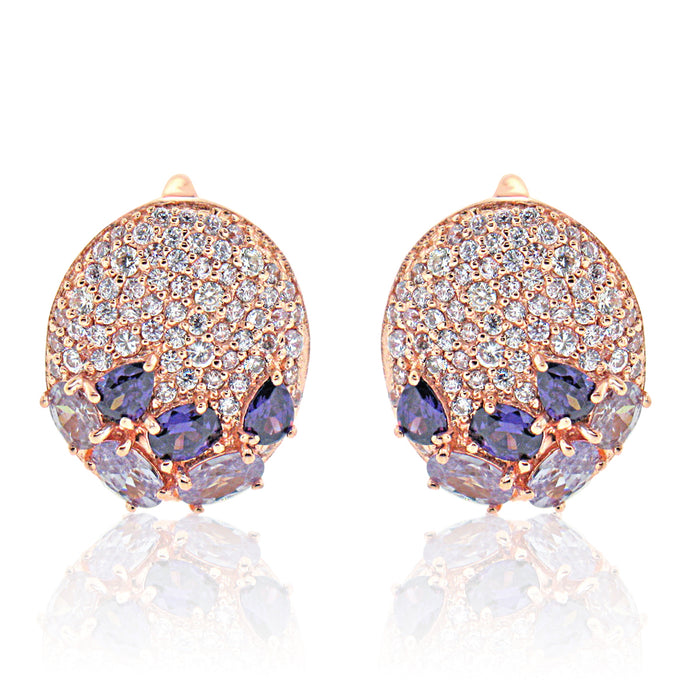 Sterling Silver Rose Gold Plated with Multi-Color CZ Teardrop Earrings