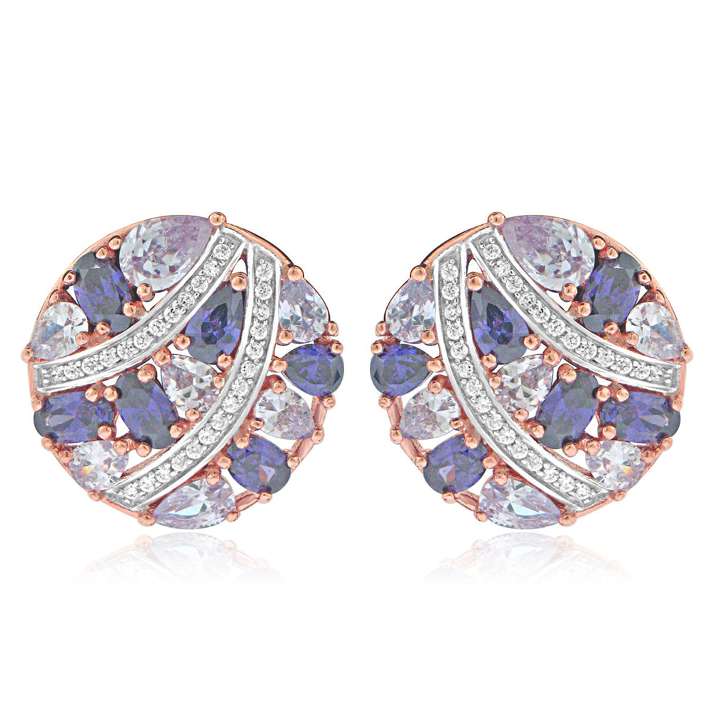 Sterling Silver Rose Gold Plated with Multi-Color CZ Earrings