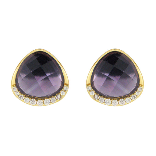 Sterling Silver Gold Plated with Simulated Amethyst and CZ Stud Earrings