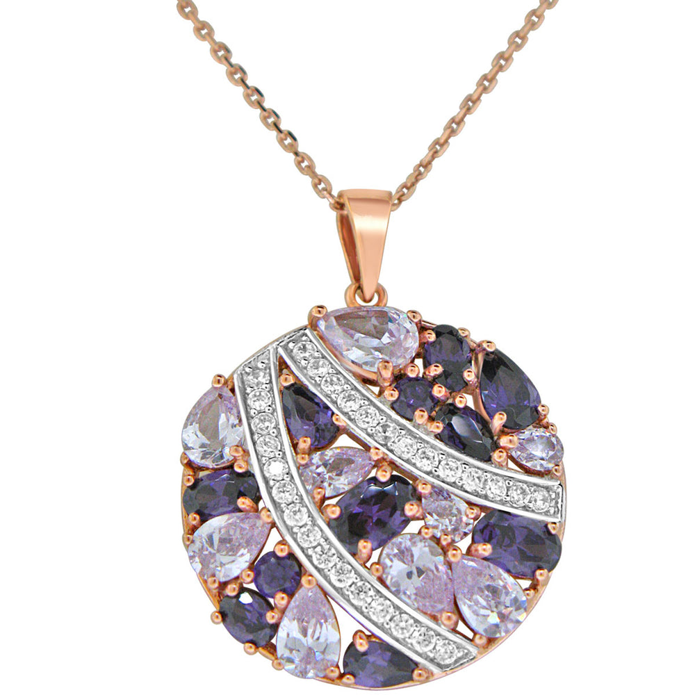 Sterling Silver Rose Gold Plated with Multi-Color CZ Necklace