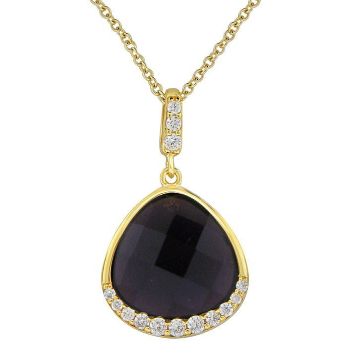 Sterling Silver Gold Plated Teardrop with Simulated Amethyst and CZ Necklace