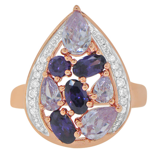 Sterling Silver Rose Gold Plated with Multi-Color CZ Teardrop Shape Ring