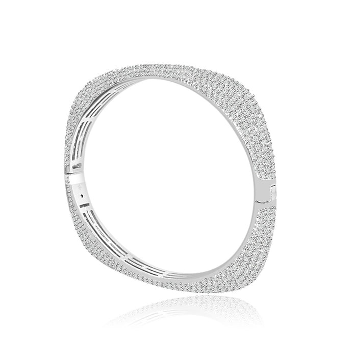 Sterling Silver Rhodium Plated and CZ Square Bangle