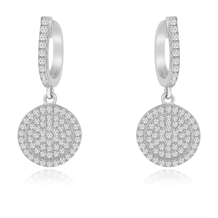 Sterling Silver Rhodium Plated and micro-pave CZ Circle Dangle Earrings