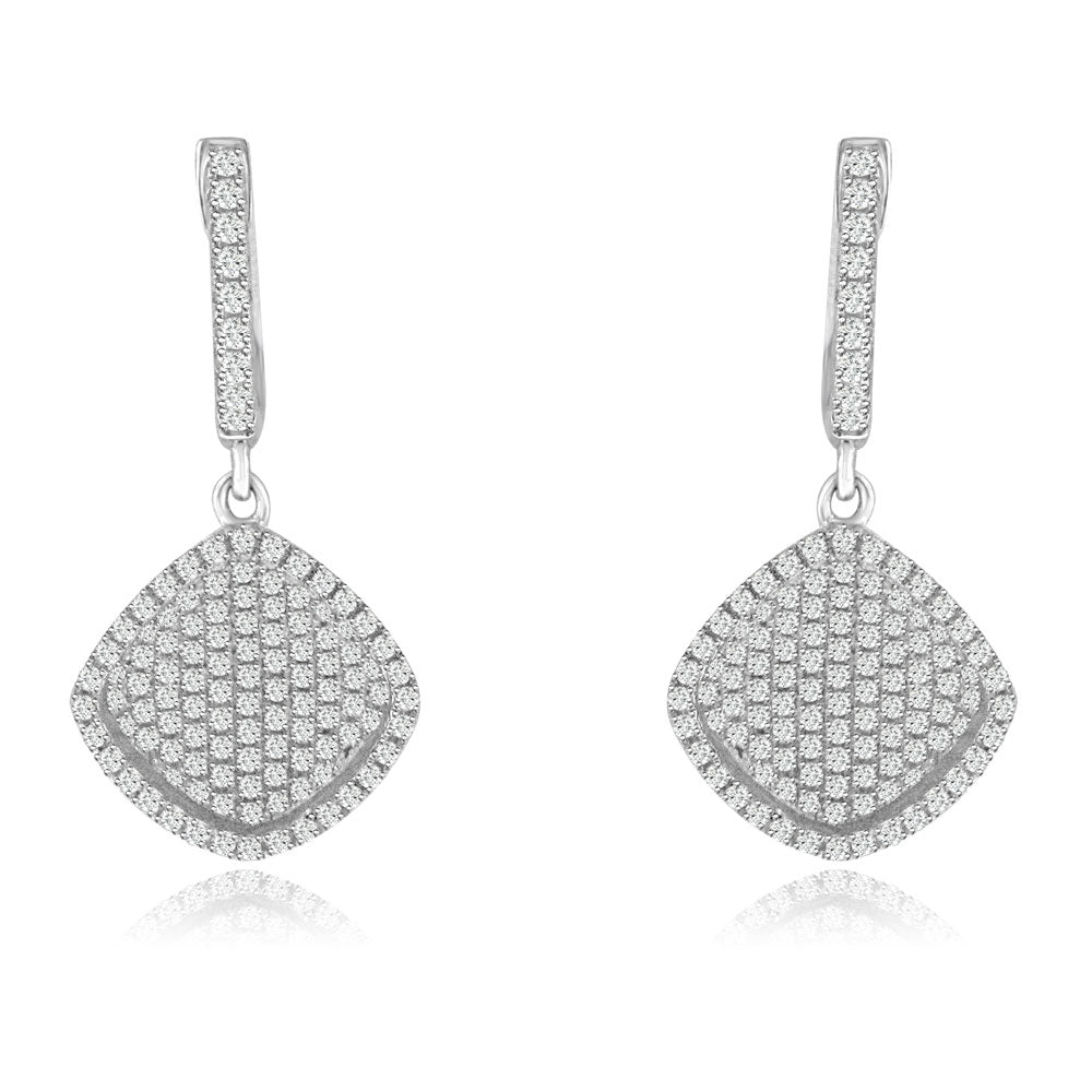 Sterling Silver Rhodium Plated and micro-pave Cushion CZ Dangle Earrings