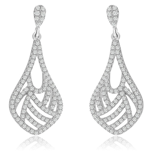 Sterling Silver Rhodium Plated and CZ Fashion Dangle Earrings