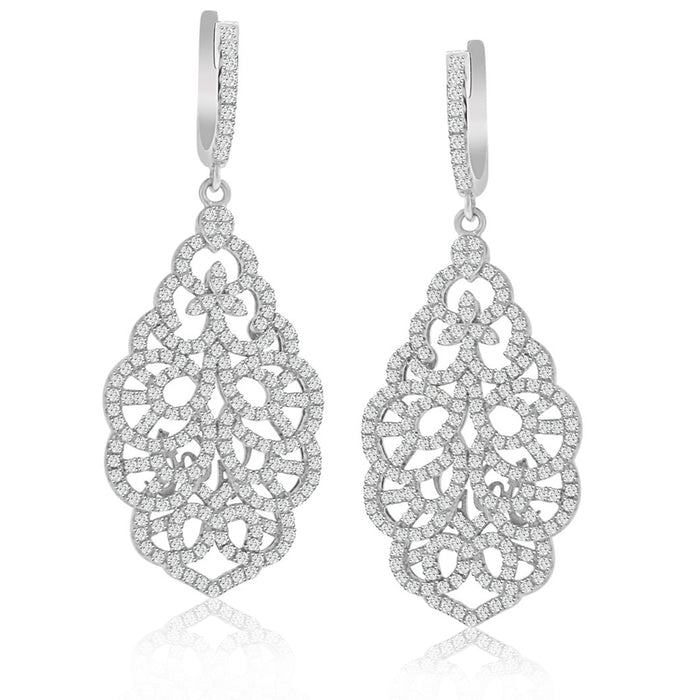 Sterling Silver Rhodium Plated and CZ Dangle Earrings