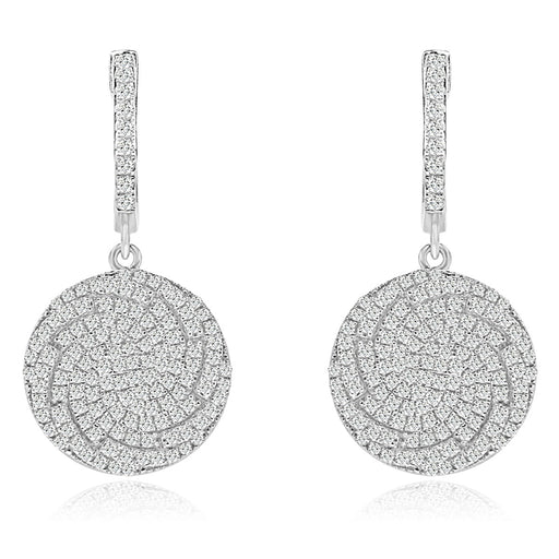 Sterling Silver Rhodium Plated and CZ Round Dangle Earrings