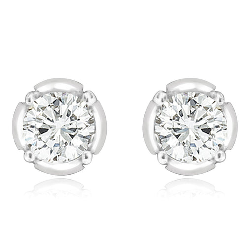 Sterling Silver Rhodium Plated and CZ Screw Back Stud Earrings