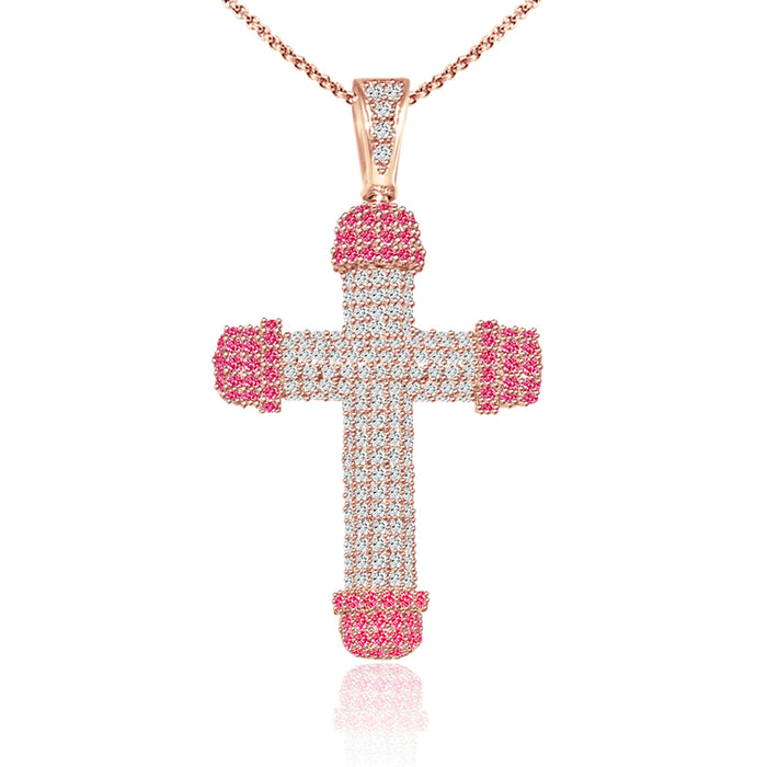 Sterling Silver Rhodium Plated and micro-pave CZ Cross Necklace