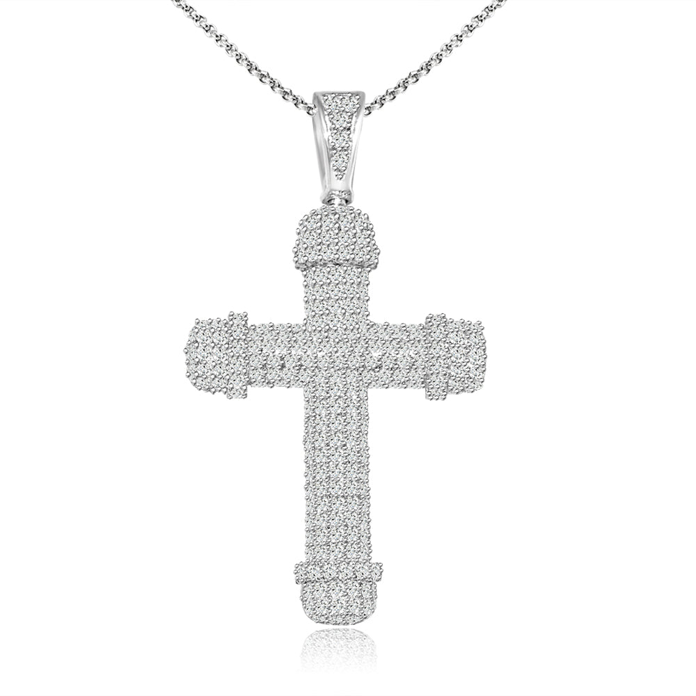 Sterling Silver Rhodium Plated and micro-pave CZ Cross Necklace