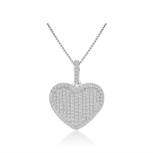 Sterling Silver Rhodium Plated and micro-pave CZ Heart Necklace