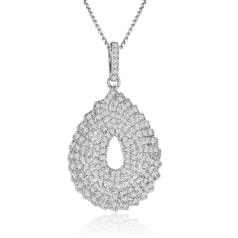 Sterling Silver Rhodium Plated and micro-pave Pear shape CZ Necklace