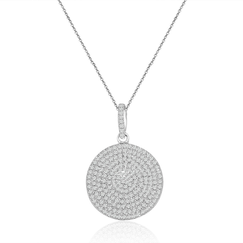 Sterling Silver Rhodium Plated and micro-pave Circle CZ Necklace