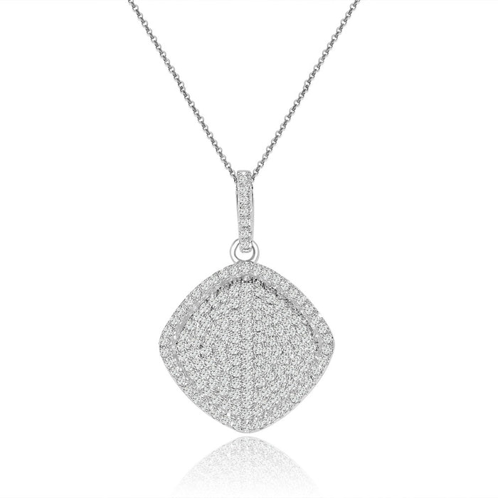 Sterling Silver Rhodium Plated and micro-pave Cushion CZ Necklace
