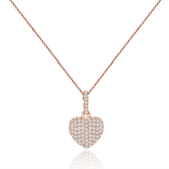 Sterling Silver Rose Gold Plated and CZ Heart Necklace