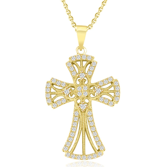 Sterling Silver Gold Plated and CZ Cross Necklace