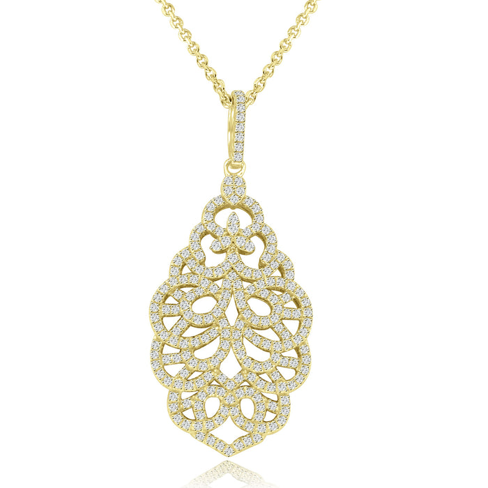 Sterling Silver Rhodium Plated with CZ Ornate Necklace