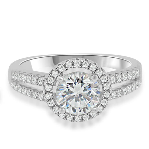 Sterling Silver Rhodium Plated and CZ Halo Engagement Ring