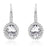 Sterling Silver Rhodium Plated and Oval shape CZ Halo Drop Dangle Earrings