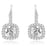 Sterling Silver Rhodium Plated and Cushion shape CZ Halo Drop Dangle Earrings